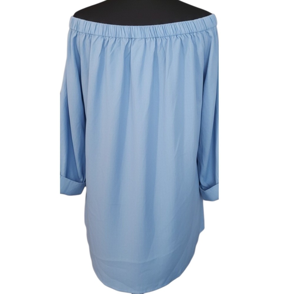 TIBI Off-The-Shoulder Blue Chambray Tunic Dress sz 10 Coastal Luxury Clean $295 - Picture 5 of 9